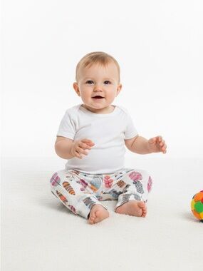 Baby Graphic Feather Print pajama pants 12 Months cotton blend elastic waist